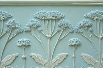 Light-blue decorative relief floral design on a light-blue panel.