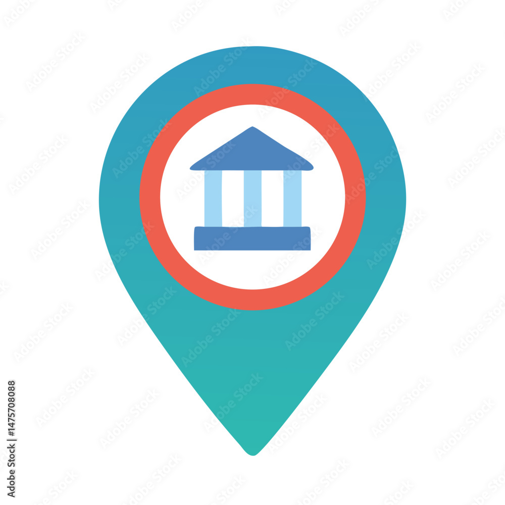 Poster simple bank location pointer on navigation map, isolated icon
