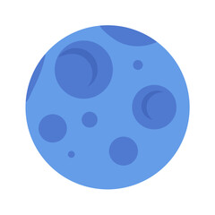 Flat blue planet icon with craters on black background