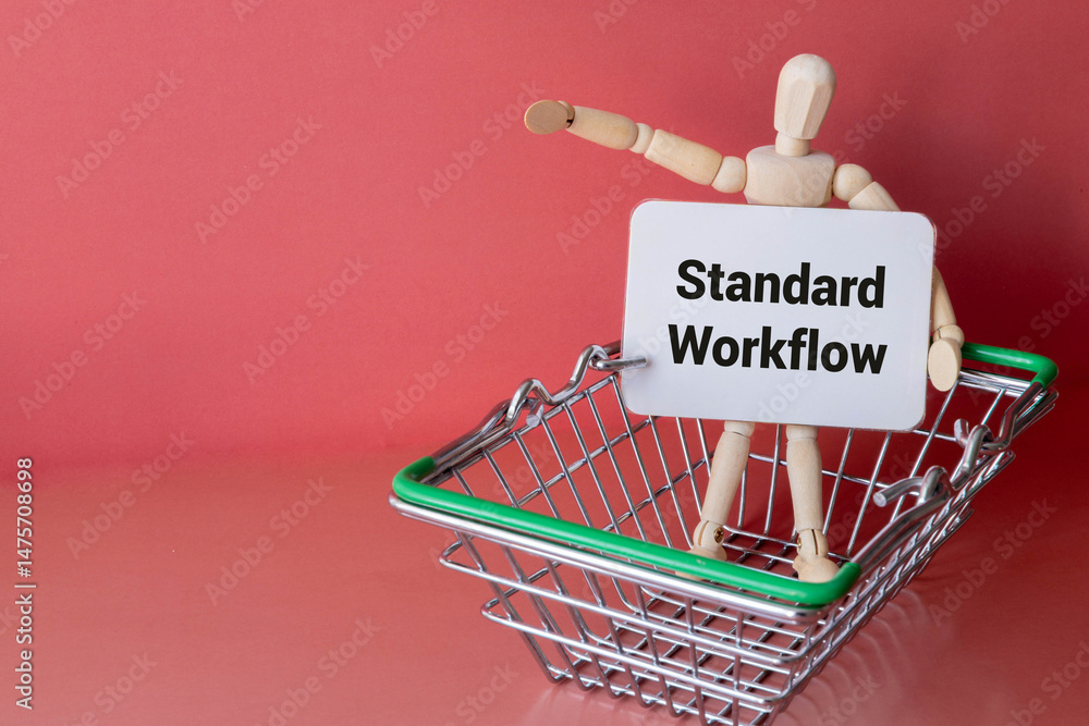 Poster standard workflow text on open notepad on white keyboard