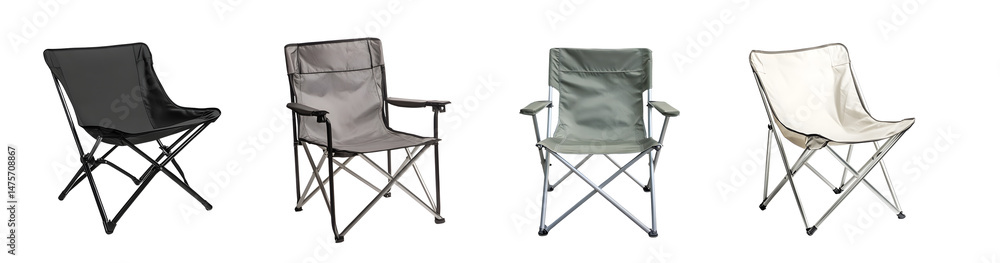 Poster set of foldable chairs in various tones. isolated on transparent background