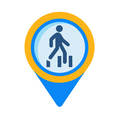 Pedestrian crossing sign inside map pin graphic icon
