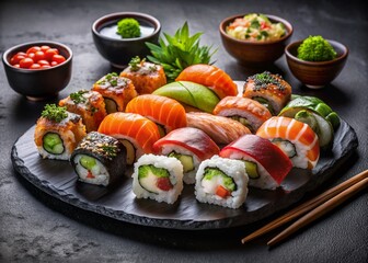 Delicious Sushi Set: Assorted Rolls & Nigiri on Elegant Plate