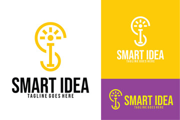 smart idea letter si lightbulb logo design vector illustration