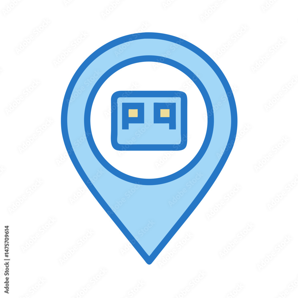 Poster blue location pointer with graphic inside on black background