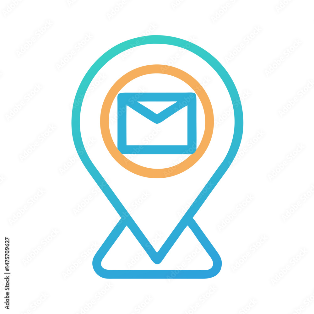 Poster location pointer containing an envelope icon digital illustration