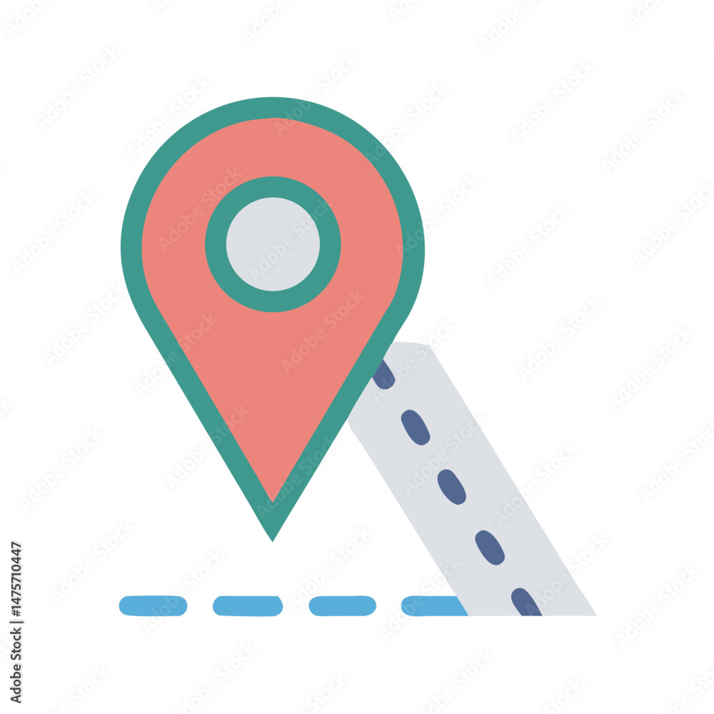 Poster stylized route map icon design with location marker and road