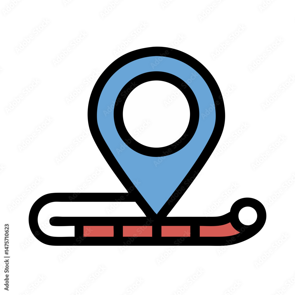 Poster flat design map pin icon with a dotted line