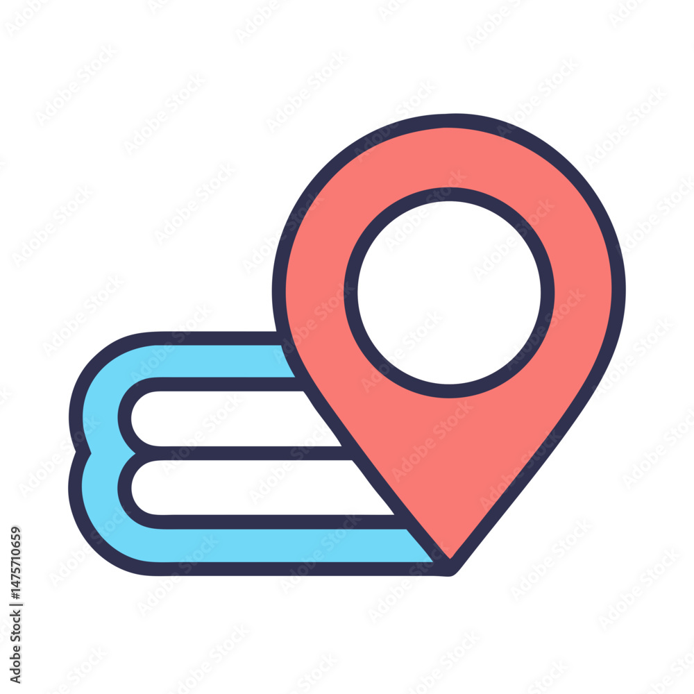 Poster location pin icon with abstract map graphic element
