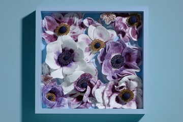 Framed floral arrangement in soft pastel shades.