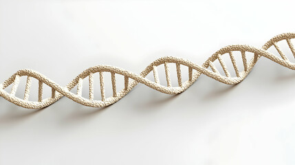 Beige DNA double helix model on white background; genetic research concept