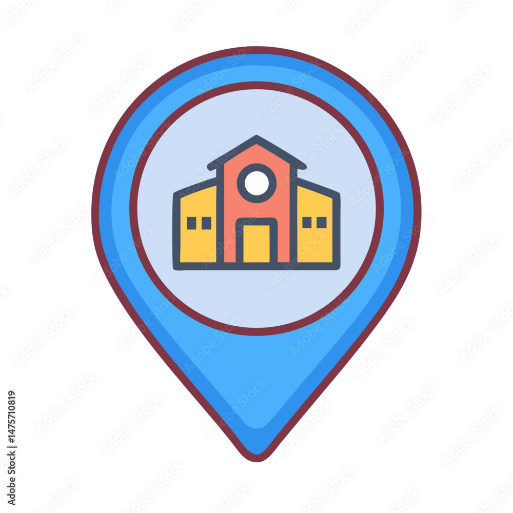 Aufkleber school building inside location pointer pin graphic design
