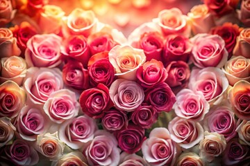 Fototapeta premium Double Exposure Heart Shaped Pink and Red Roses PNG Stock Photo