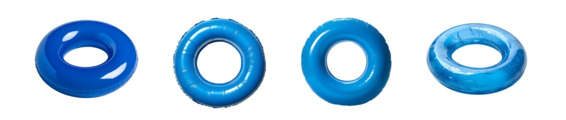 Set of vibrant blue circular shapes isolated on transparent background