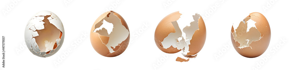 Poster set of cracked eggshells displayed in a row. isolated on transparent background