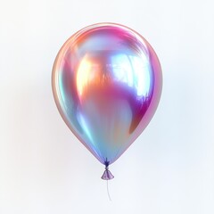 Single shiny iridescent balloon reflecting soft multicolored light against a plain white background, evoking a calm and dreamy atmosphere