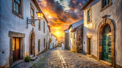 Fototapeta premium Double Exposure: Medieval Marvao, Portugal - Narrow Street & Sky
