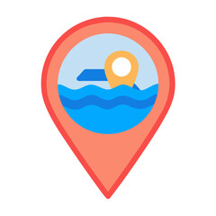 Map pin icon highlighting ocean location and swimming destination