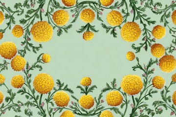 Decorative floral frame design with yellow blossoms and muted greens.