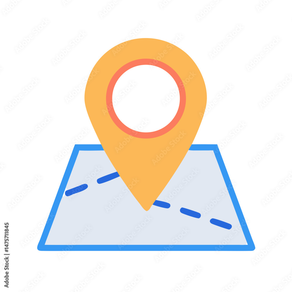 Poster stylized map location icon with dashed path illustration