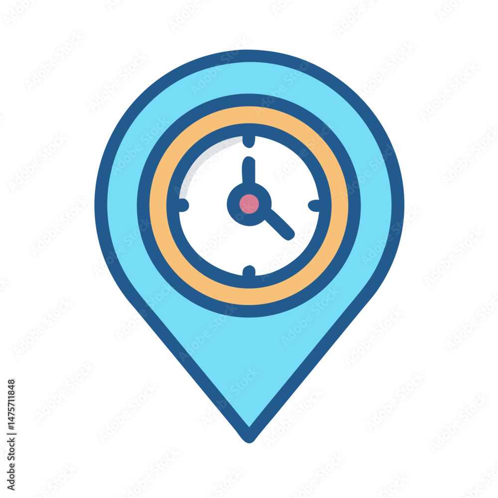 Poster blue map pointer with clock icon illustration concept