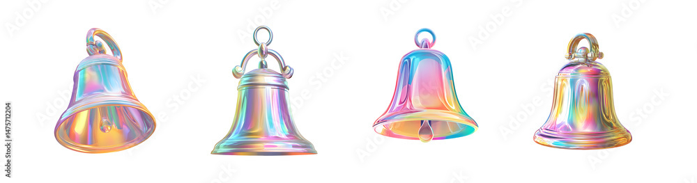 Aufkleber set of iridescent bells in a horizontal arrangement. isolated on transparent background