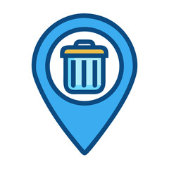 Blue map pin with trash can icon illustration