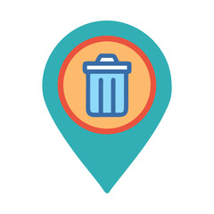 Map pin showing garbage can, vector flat illustration
