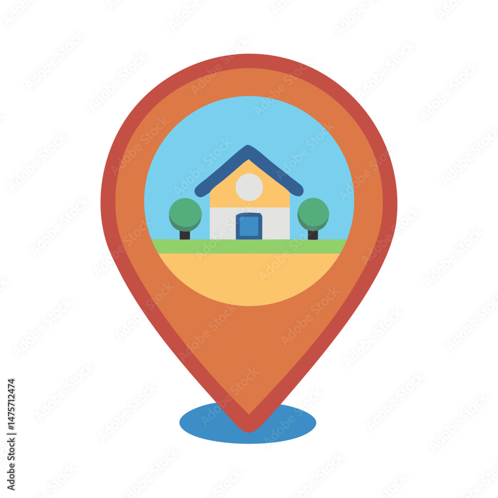 Poster flat design house inside a pin pointer icon graphic