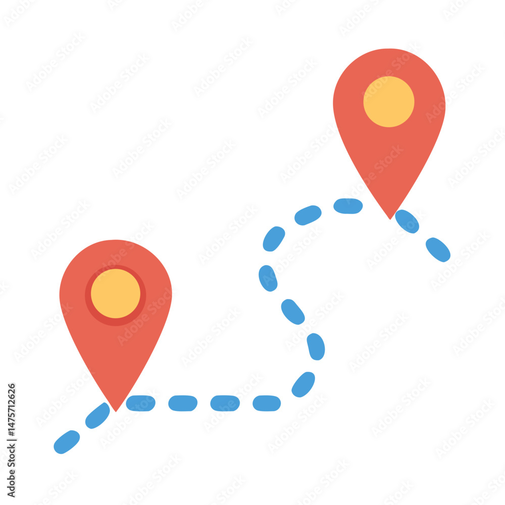 Poster route map with markers connected by a dotted line
