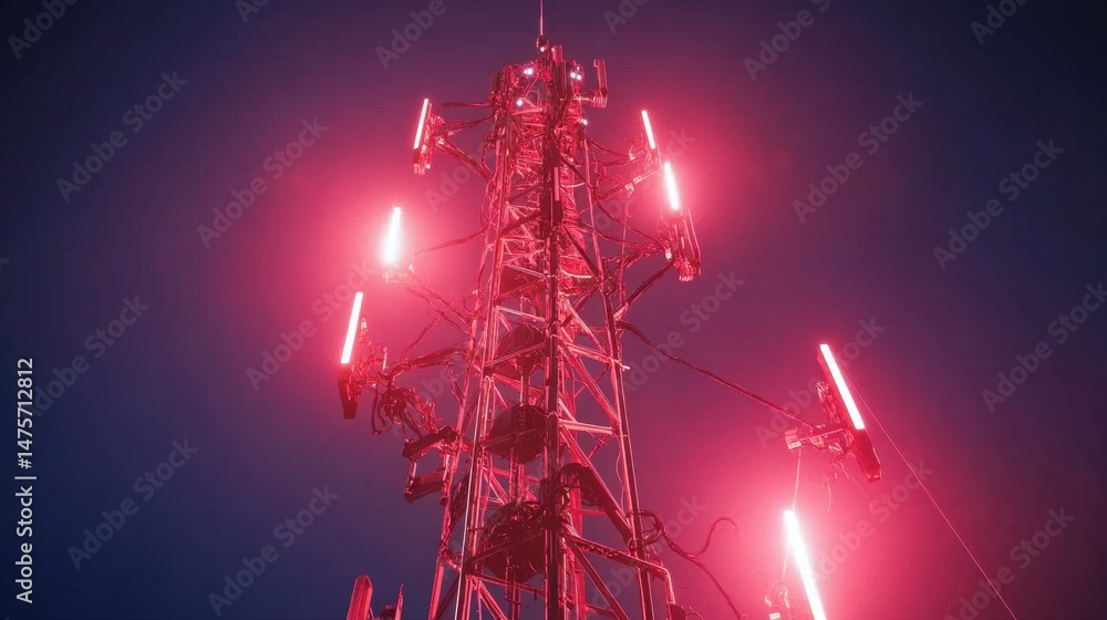 Aufkleber g tower surrounded by connected devices and glowing data nodes in a smart city concept