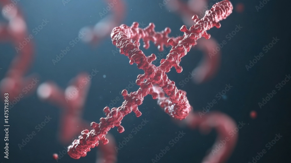 Poster abstract biotechnology background with floating particles and simplified molecular symbols