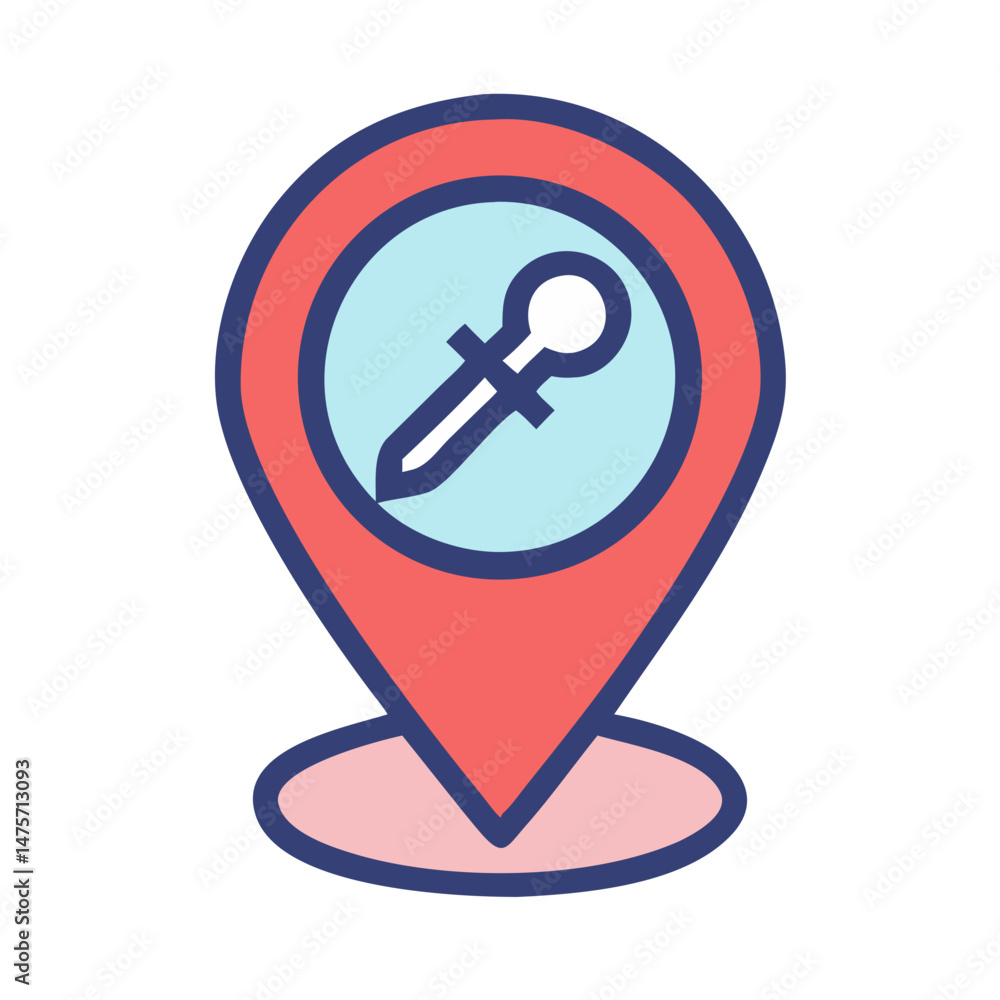Poster map pointer icon with pipette inside on black background