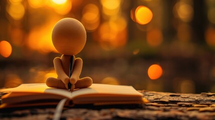 Stick Figure Journaling: A stick figure sitting with a journal, practicing self-reflection and emotional wellness through the therapeutic act of writing. 