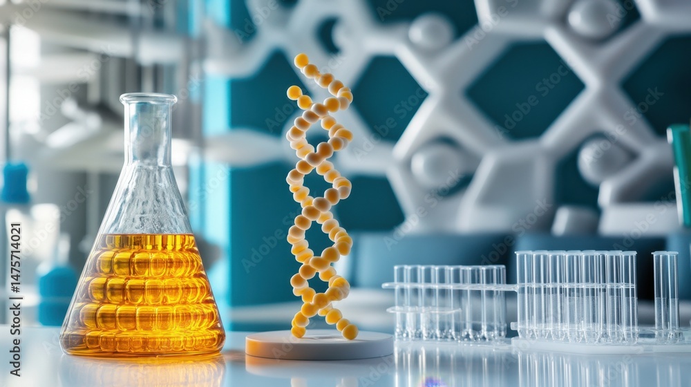 Poster biochemistry lab with advanced modeling software and dna extraction kits