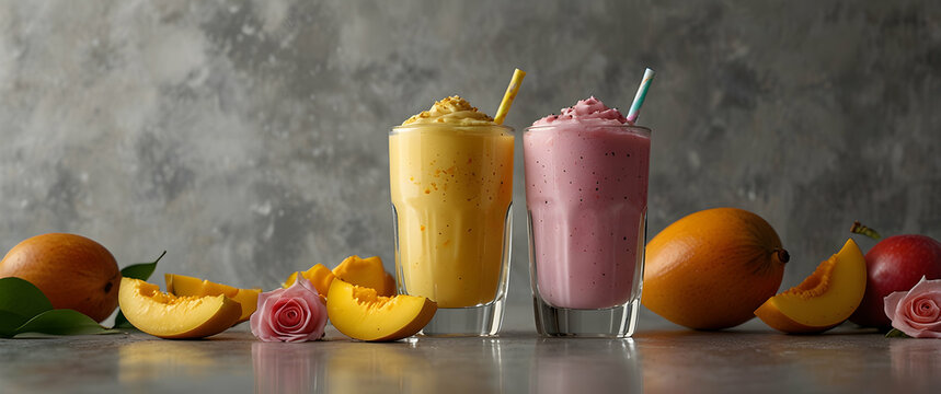 Rose Lassi and Mango Lassi in Glasses