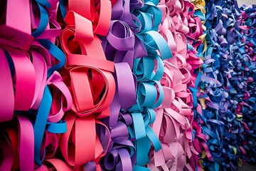 Vibrant Tapestry of Colorful Ribbons: An Abstract Art Installation