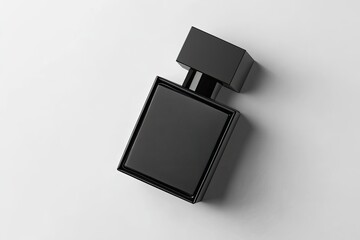 Obraz premium Sleek black square perfume bottle on white background