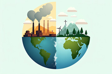 Obraz premium the world in two with very different environments Earth Day or World Environment Day Global Warming and Pollution