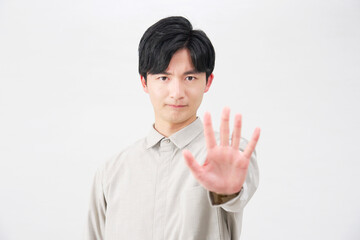 男性　禁止のポーズ　20代　白背景