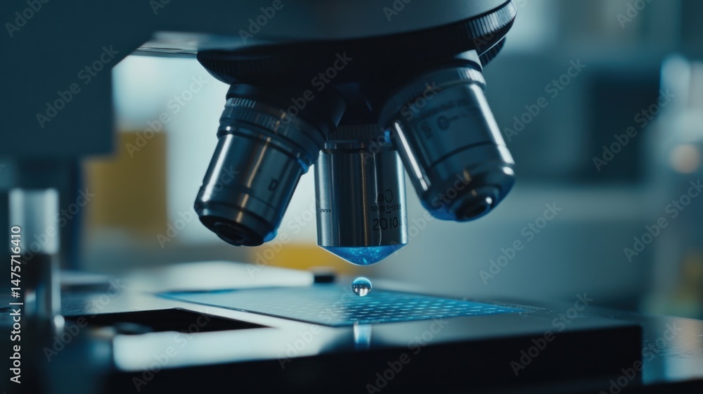 Poster close-up of biotechnology hardware scanning dna chips and monitoring molecular structures