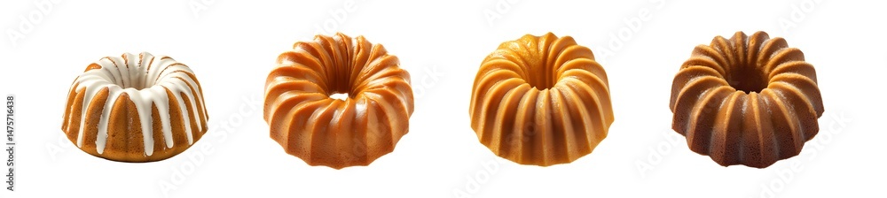 Poster set of variations of a ring-shaped cake displayed. isolated on transparent background