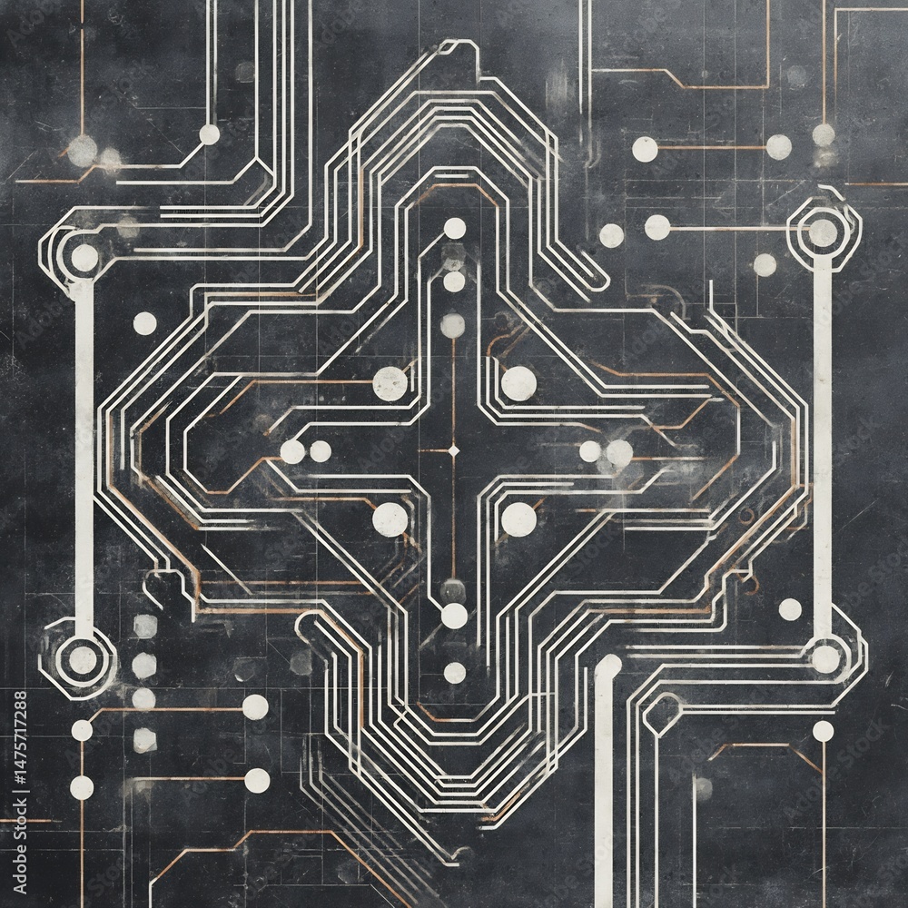 Poster abstract depiction of an electronic circuit board with interconnected pathways