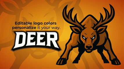 Aggressive Deer Mascot Logo – Charging Stag with Antlers for Sports and Esports Teams Branding

