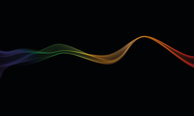 Colourful Wavy flowing curve pattern by rainbow gradient on dark black background. Abstract element with colorful flowing wave lines. Data, science, digital, technology, website