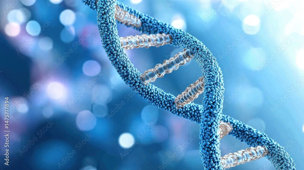 Poster dna double helix uncoiling across a digital screen with genetic code in background