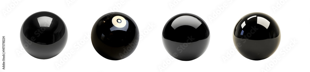 Poster set of billiard balls in a row, black and glossy. isolated on transparent background