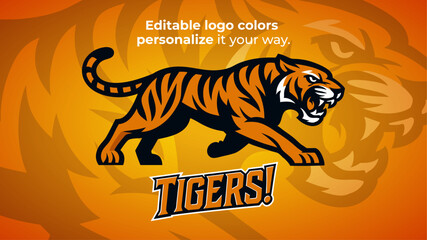 Tiger Mascot Logo in Attack Pose – Fierce Wild Cat Side View Vector for Sports and Esports Branding
