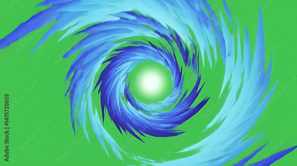 Poster abstract blue vortex on green screen background seamless loop