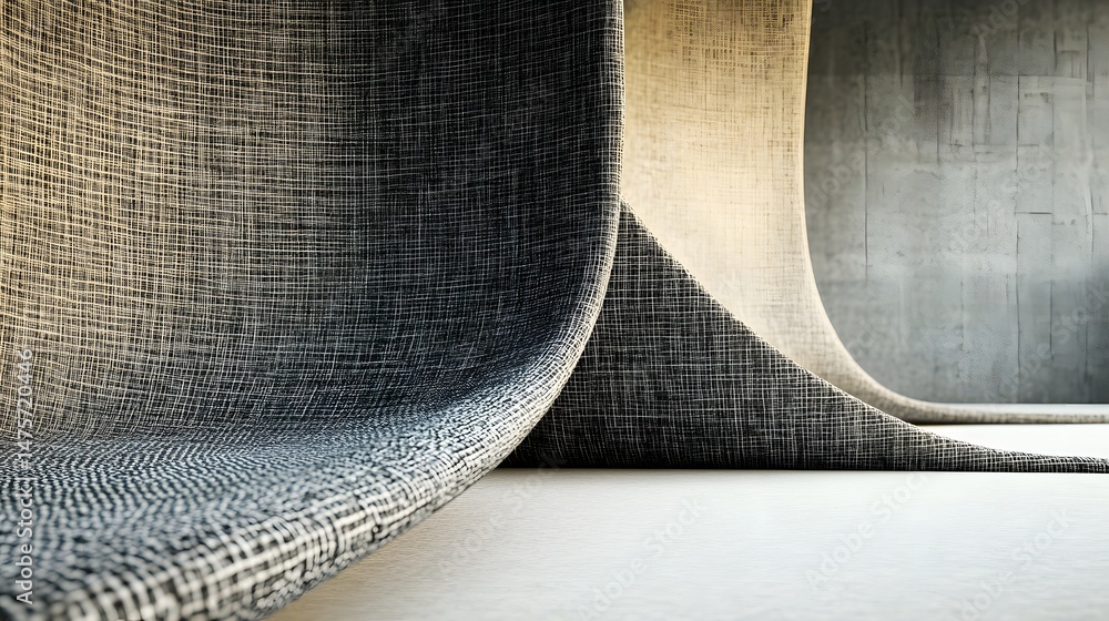 Poster curved textile panels displaying texture and color variations.